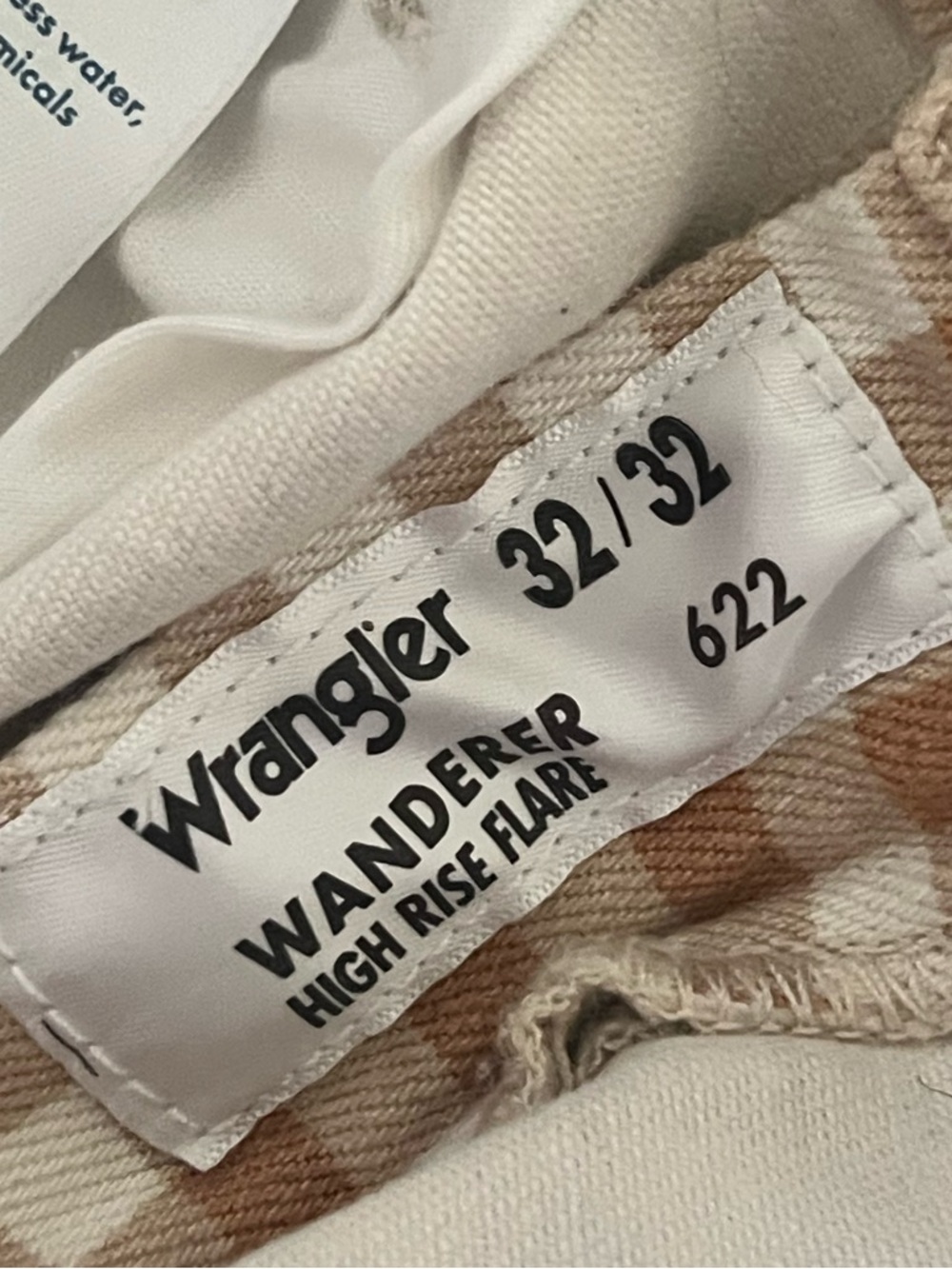 Wrangler Wanderer 622  Tan Gingham Check High Rise Flare Jeans 32 x 32 - Picture 9 of 12